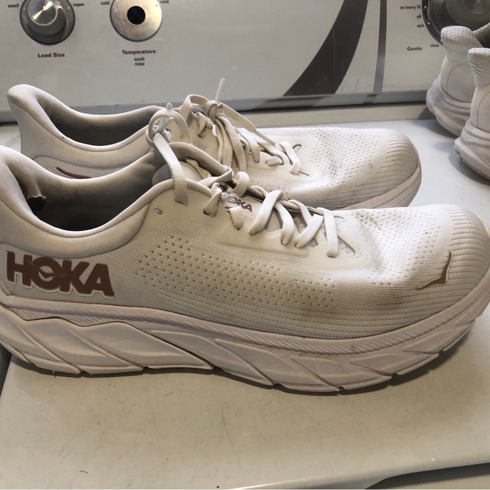 Hoka One One Men's White Athletic Running Shoes with Subtle Tan Logo